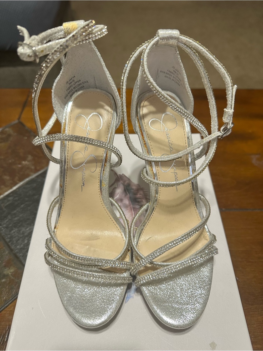 Jessica Simpson Silver Sparkle Strappy High Heels
